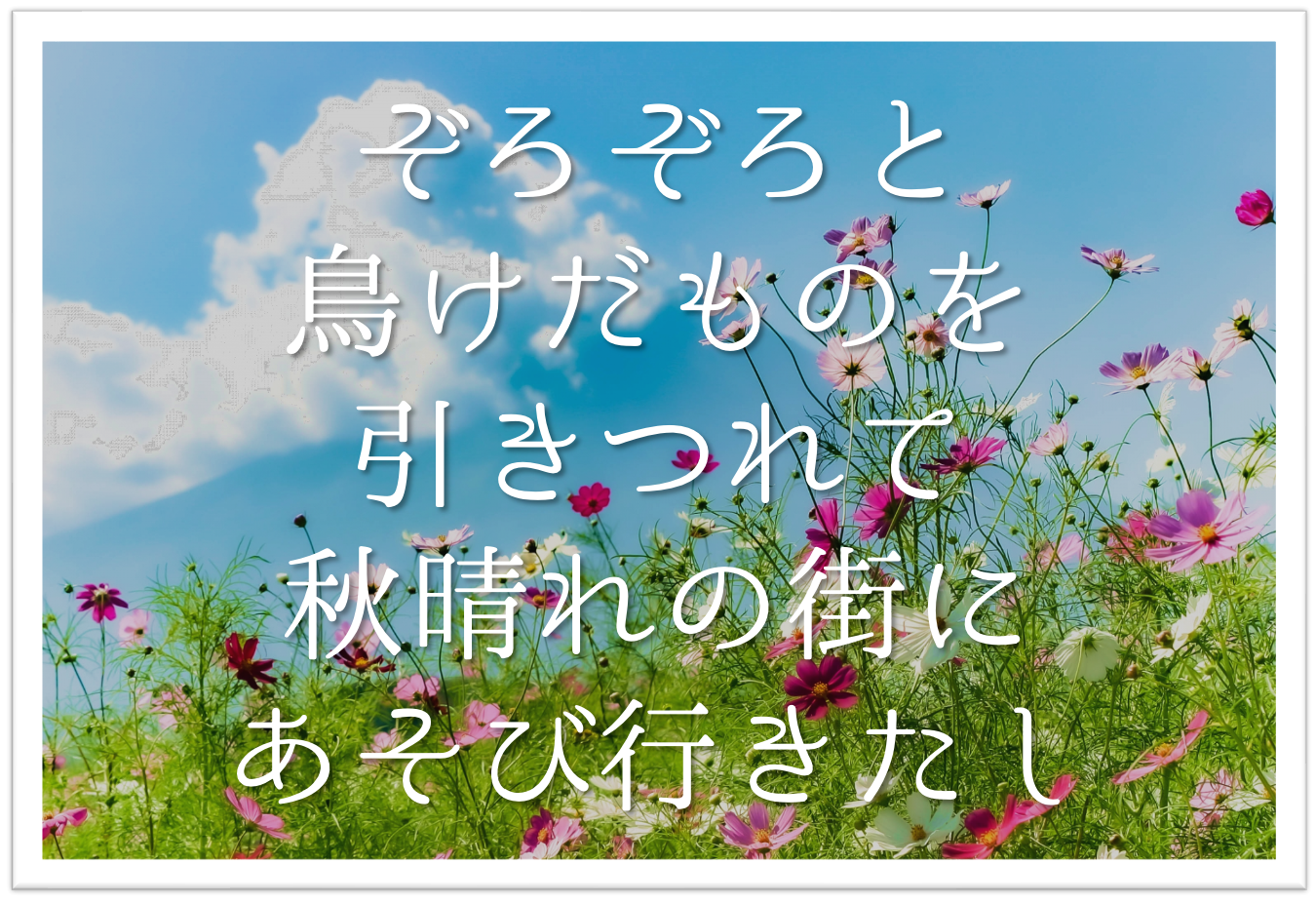 ぞろぞろと鳥けだものを引きつれて秋晴れの街にあそび行きたし 徹底解説 意味や表現技法 句切れ 鑑賞文など 短歌の教科書 短歌の作り方 有名 短歌の解説サイト